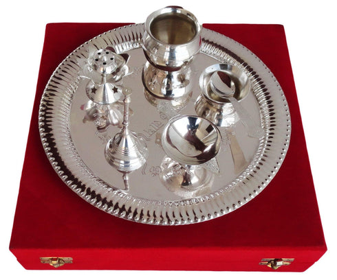 Brass Puja Thali Set With Velvet Box 0.414kg